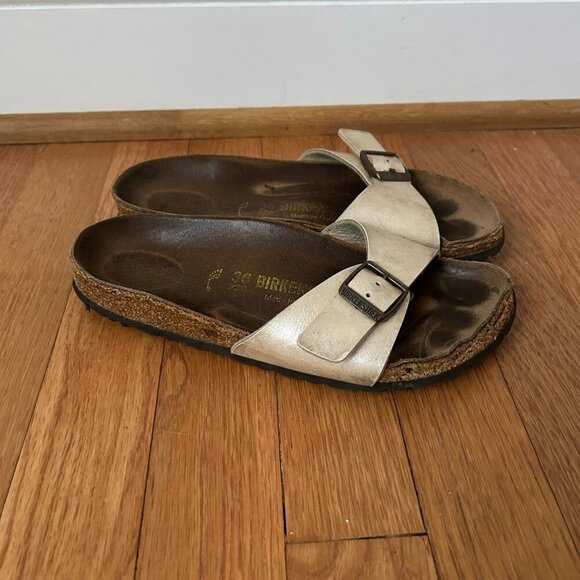 Birkenstock Madrid Cream Metallic Slide Leather Strap Sandals Women’s Size 5.5 - Picture 3 of 5
